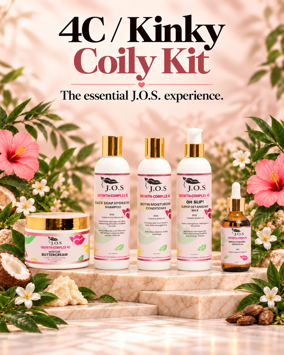 4C / Kinky Coily Kit with five white and gold products