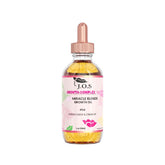 Bottle of Growth Complex Miracle Blends Oil with Haitian Castor Oil and Chebe Oil, designed to stimulate scalp health and promote natural hair growth.