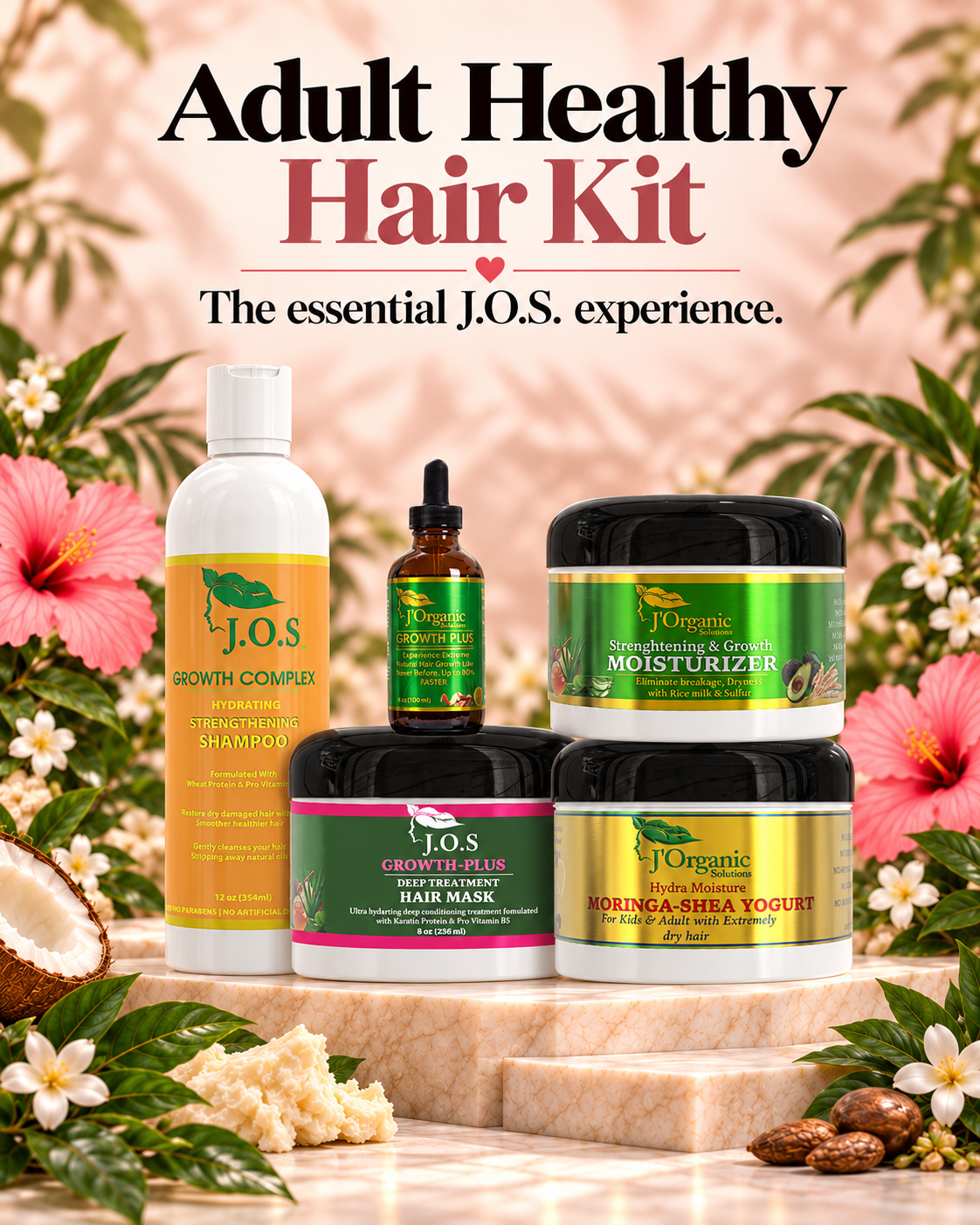 Adult Healthy Hair Kit with shampoo, oil and three treatment jars